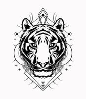 Tigre albur vector obra de arte con sagrado geometría modelo en negro y blanco color