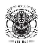 Detailed vector illustration of skull Viking in black and white color