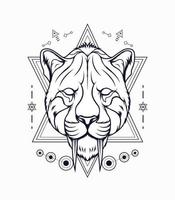 Smilodon with sacred geometry pattern tattoo art vector
