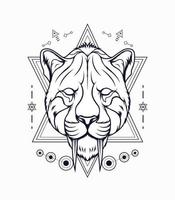 Smilodon with sacred geometry pattern tattoo art vector