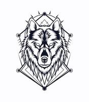 The wolf awakened vector illustration in black and white color