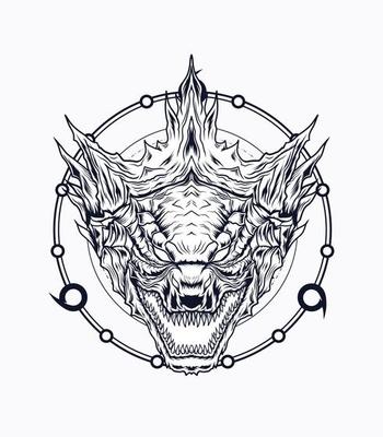 Kaiju vector illustration in black and white version