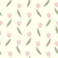 Seamless pattern of tulip flowers drawn in one line with color spots on a yellow background vector