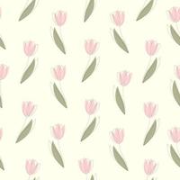 Seamless pattern of tulip flowers drawn in one line with color spots on a yellow background vector