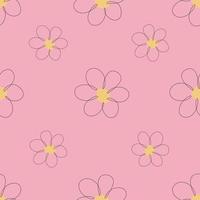Seamless pattern of flowers hand-drawn with one line on a pink background vector