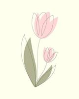 Two tulips with color spots drawn in one continuous line on a yellow background vector