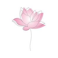 Pink lotus flower with one continuous line vector