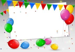 Balloons and Confetti, Happy Birthday Banner, Vector Illustration