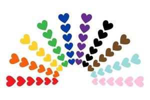 Rainbow made of hearts. LGBT flag, white plain background. Semi-circle. Vector illustration.