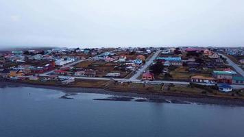 Aerial view of the morning panorama of Porvenir, Tierra del Fuego, Chile. video