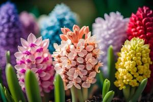 foto grande flor cama con multicolor jacintos, tradicional Pascua de Resurrección flores, flor fondo, Pascua de Resurrección primavera antecedentes