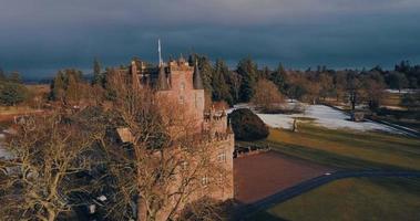 Aerial view of Glamis Castle in Scotland video