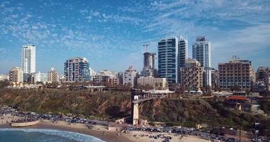 Aerial view of the coast and the city of Netanya in Israel video