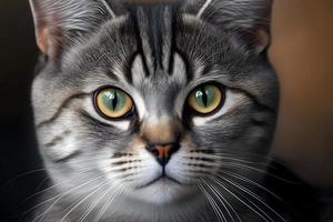 Portrait of a beautiful gray striped cat close up photography photo