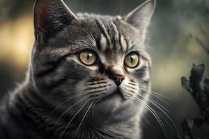 Portrait of a beautiful gray striped cat close up photography photo