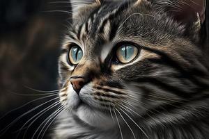 Portrait of a beautiful gray striped cat close up photography photo