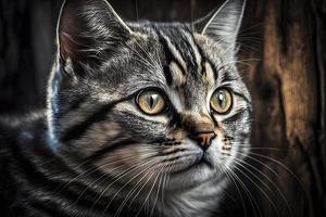 Portrait of a beautiful gray striped cat close up photography photo