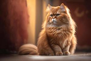 retrato de un gracioso hermosa rojo mullido gato en el interior, mascotas fotografía foto