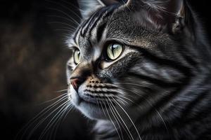 Portrait of a beautiful gray striped cat close up photography photo