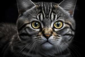 Portrait of a beautiful gray striped cat close up photography photo