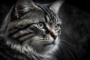 Portrait of a beautiful gray striped cat close up photography photo