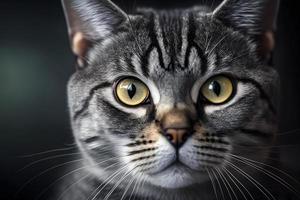 Portrait of a beautiful gray striped cat close up photography photo