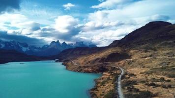 Beautiful aerial panorama of Torres del Paine Park in Chile video