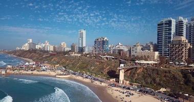 Aerial view of the coast and the city of Netanya in Israel video