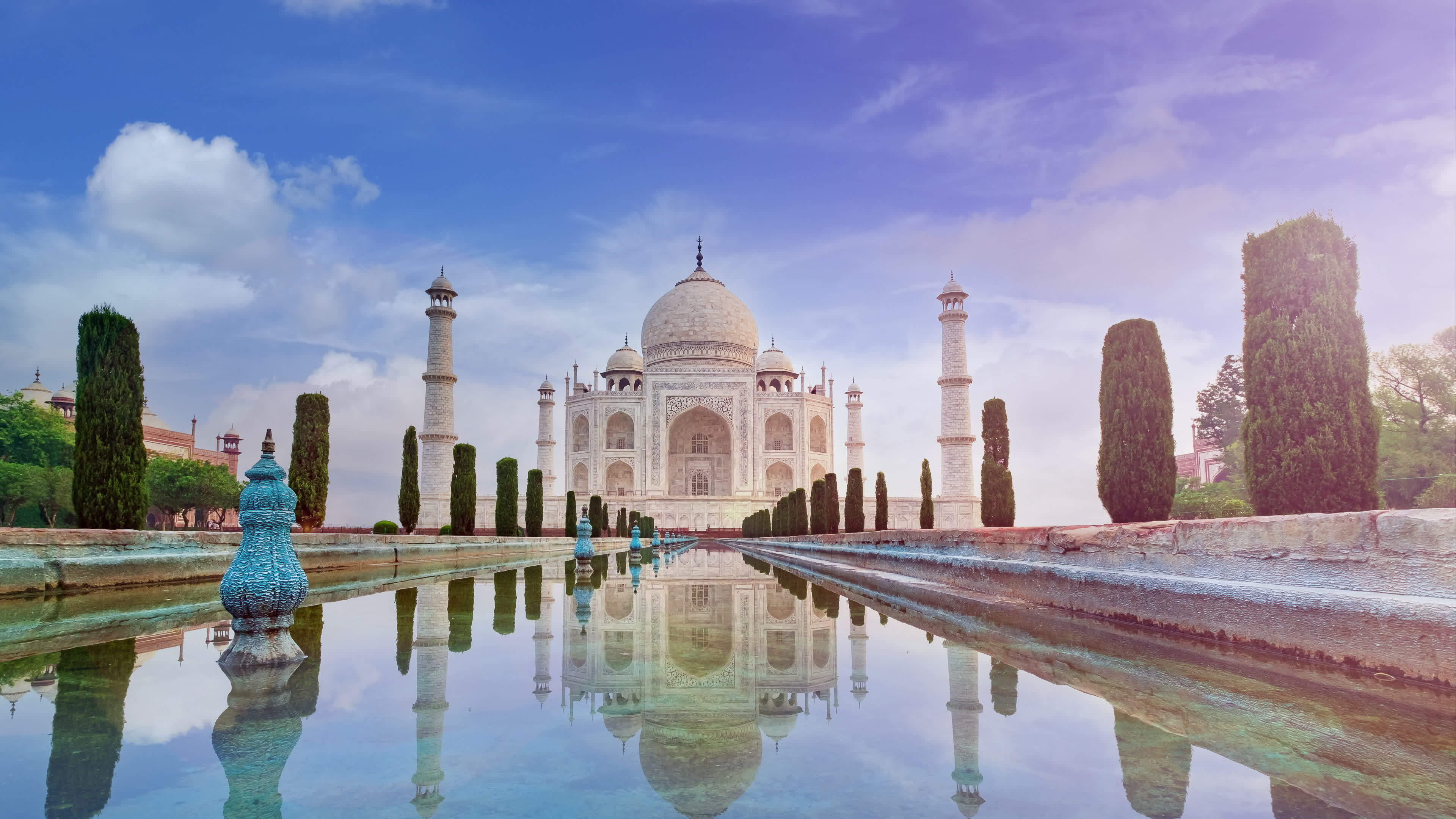 Time lapse of Taj Mahal an ivory white marble mausoleum on the south