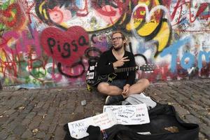 PRAGUE, JULY 15 2019 - Beatles John Lennon graffiti wall photo