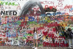 PRAGUE, JULY 15 2019 - Beatles John Lennon graffiti wall photo