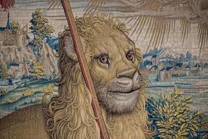 lion tapestry detail medieval photo