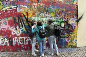 PRAGUE, JULY 15 2019 - Beatles John Lennon graffiti wall photo