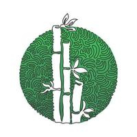 Continuous one line drawing bamboo trees for plantation logo identity. Fresh evergreen perennial flowering plant for plant icon. Swirl curl circle background style. Single line draw design vector