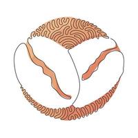 Single one line drawing whole healthy organic coffee bean for cafe logo identity. Fresh aromatic been for coffee shop icon. Swirl curl circle background style. Continuous line draw design vector