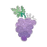 Single continuous line drawing healthy organic grapes for vineyard logo identity. Fresh tropical fruitage concept for fruit orchard garden icon. Swirl curl style. One line draw graphic design vector