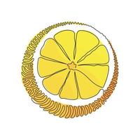 dibujo de una sola línea en rodajas de naranja orgánica saludable para la identidad del logotipo de la huerta. concepto de fruta tropical fresca. estilo del fondo del círculo del rizo del remolino. vector gráfico de diseño de dibujo de línea continua moderna