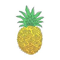 fruta de piña de dibujo de una sola línea. frutas de verano para un estilo de vida saludable. frutas tropicales exóticas y deliciosas. estilo de rizo de remolino. Ilustración de vector gráfico de diseño de dibujo de línea continua moderna