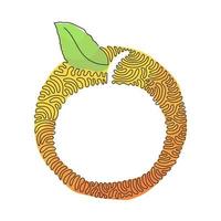 dibujo de línea continua única naranja orgánica sana entera para la identidad del logotipo de huerto. concepto de fruta tropical fresca. estilo del fondo del círculo del rizo del remolino. Ilustración de vector de diseño de dibujo de una línea