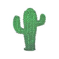 Dibujo continuo de una línea de plantas de cactus espinosas tropicales exóticas. Adorno decorativo imprimible del papel pintado de la decoración del hogar del concepto de la planta de interior. estilo de rizo de remolino. Ilustración de vector de diseño de dibujo de una sola línea