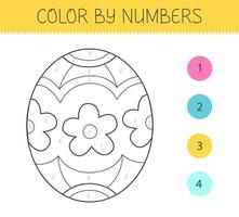 Color by numbers coloring book for kids with easter egg. Coloring page with cute cartoon easter egg. Monochrome black and white. Vector illustration.