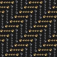 Seamless geometric herringbone pattern with gold and black ball chains on a black background. Vector Illustration.