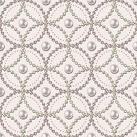 Seamless geometric chain pattern with strings of white pearls, intricate overlapping circles on white background. vector