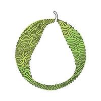 Single one line drawing whole healthy organic pear for orchard logo. Fresh summer fruitage for fruit garden icon. Swirl curl circle background style. Continuous line draw design vector illustration