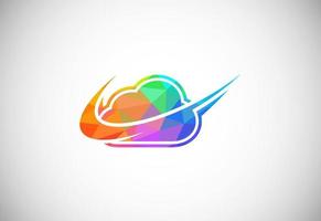 Polygonal low poly cloud computing logo. Colorful abstract triangles style cloud icon. vector