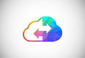 Polygonal low poly cloud computing logo. Colorful abstract triangles style cloud icon. vector