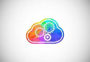 Polygonal low poly cloud computing logo. Colorful abstract triangles style cloud icon. vector