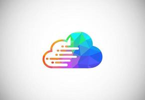 Polygonal low poly cloud computing logo. Colorful abstract triangles style cloud icon. vector