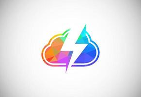 Polygonal low poly cloud computing logo. Colorful abstract triangles style cloud icon. vector