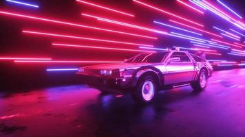 futuristische auto rijden door de neon strings video